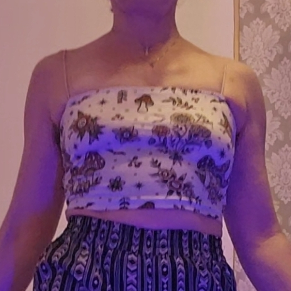 Shein White Crop Top With Floral And Mushroom Design